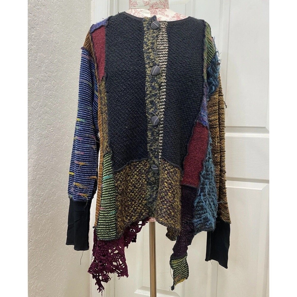 VTG Patchwork Knit Jacket Sz M/L Lagenlook Asymmetric Art To Wear JGU Mad Lab
